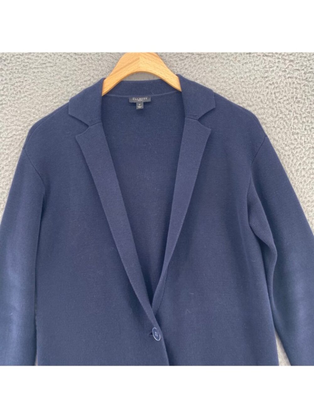 Talbots Sweater Womens P Petite Navy Notch Lapel Cardigan Button Long Sleeves - Picture 2 of 9